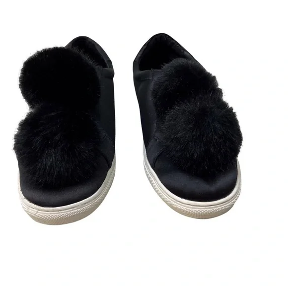 J/Slides NYC Alpha Satin Pom Poms Sneaker Black Lace Up Size 8.5 Platform - Picture 3 of 11